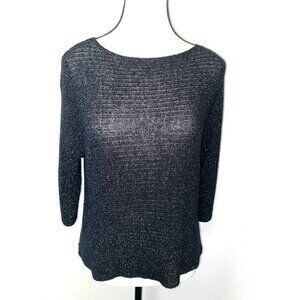 Eileen Fisher Sweater Merino Wool Blend Black Sparkly Size  Petite Small